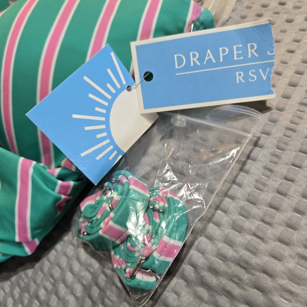 NWT Draper James Pink/Green One Piece w/ Sweetheart Knot Removable Strap - Picture 3 of 7